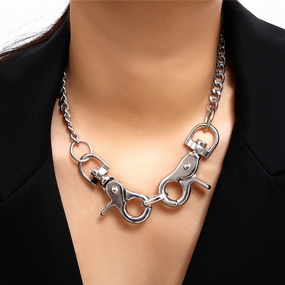 Classic Man Silver color Gold color Chain Metal Necklace Big Clasp Pendant Jewelry 2021 Handmade Stackable Punk Choker