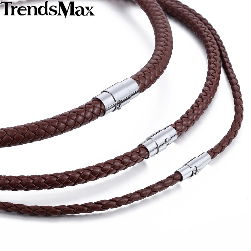 Classic Men's Leather Necklace Choker Black Brown Braided Rope Chain for Men Boy Male Jewelry Gifts collier homme Magnetic UNM27