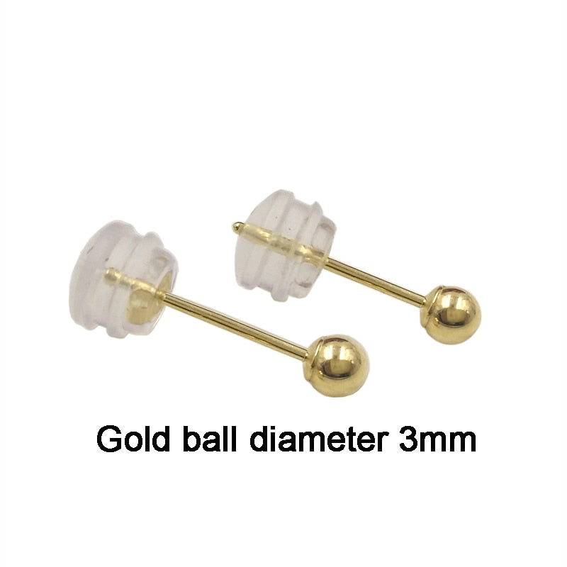 Classic Minimalist Ball 18K Gold bead Stud earring for womens man girls Diameter 3 4 5mm optional real Au 750 stud earring