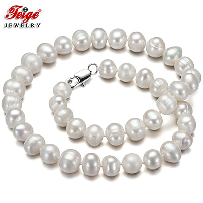 Classic Natural Pearl Necklace for Women Anniversary Jewelry 8-9MM White Pearl Choker Fine Jewelry Accessories FEIGE