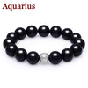 Classic Natural Stone Aquarius Bracelets & Bangles 14mm 20cm Beaded Strand Bracelet Men Silver Jewelry Pulseras Hombre