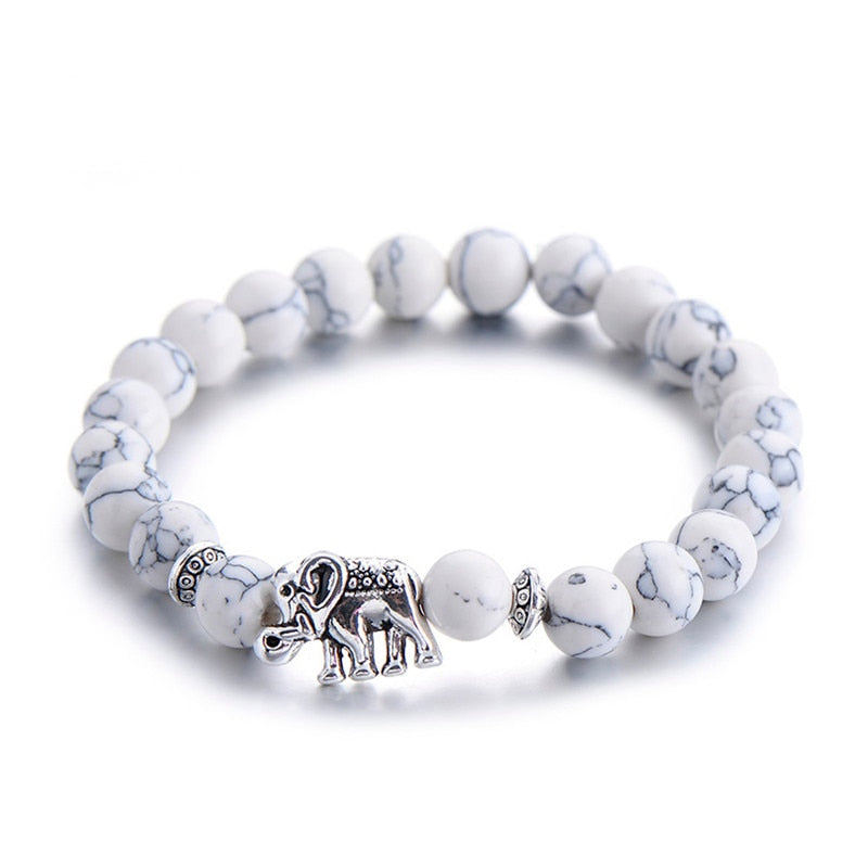 Classic Natural Stone Buddha Charm Bracelet For Women Chic Silver Color Elephant Beads Bracelets Fashion Men Jewelry