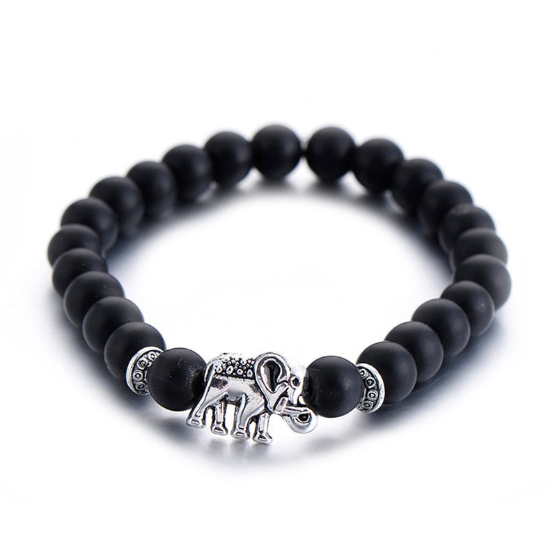 Classic Natural Stone Buddha Charm Bracelet For Women Chic Silver Color Elephant Beads Bracelets Fashion Men Jewelry