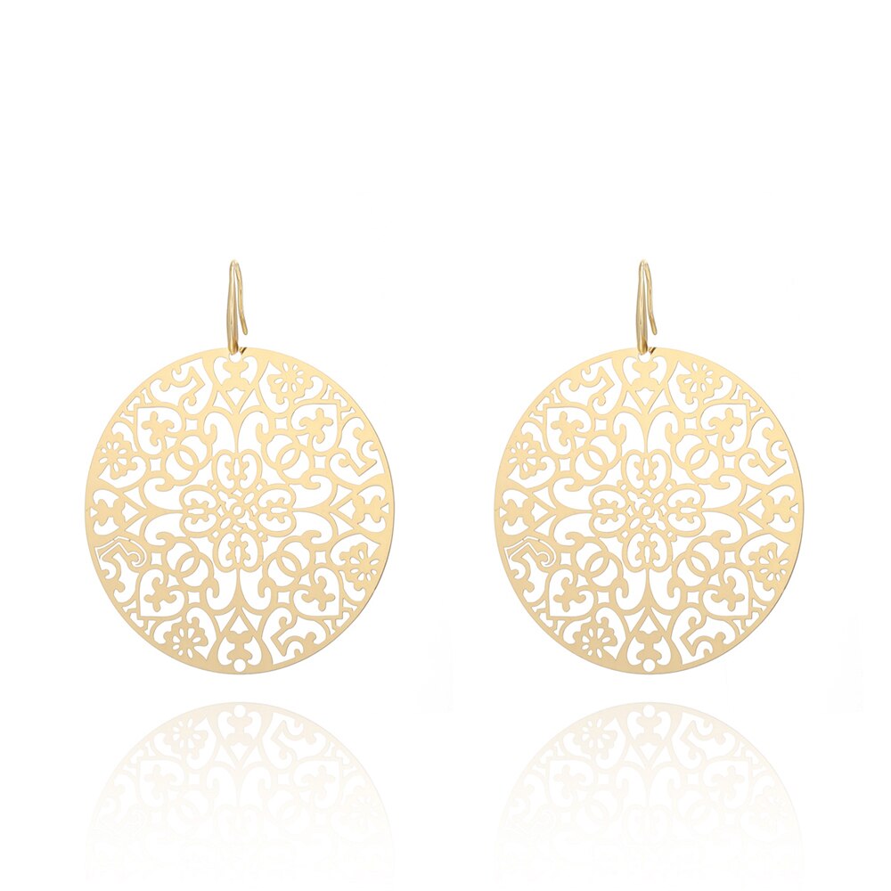 Classic s Big Hollow Flower Drop Earrings For Woman Gold Silver Color Bohemian Jewelry Statement  Party Gift