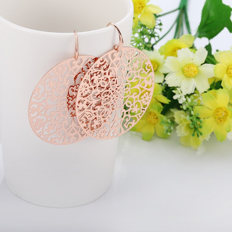 Classic s Big Hollow Flower Drop Earrings For Woman Gold Silver Color Bohemian Jewelry Statement  Party Gift