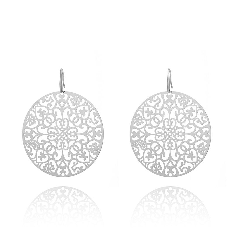 Classic s Big Hollow Flower Drop Earrings For Woman Gold Silver Color Bohemian Jewelry Statement  Party Gift