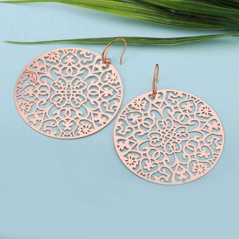 Classic s Big Hollow Flower Drop Earrings For Woman Gold Silver Color Bohemian Jewelry Statement  Party Gift