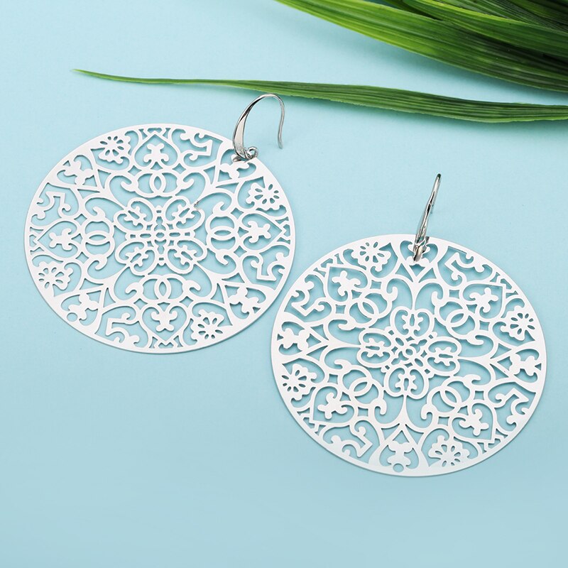 Classic s Big Hollow Flower Drop Earrings For Woman Gold Silver Color Bohemian Jewelry Statement  Party Gift