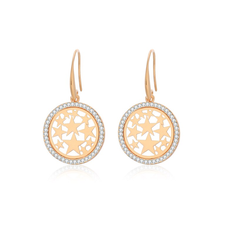Classic Crystal Round Earrings Silvery Gold Color Trendy Copper Vintage Star Drop Earring Jewelry for Women Birthday Gift