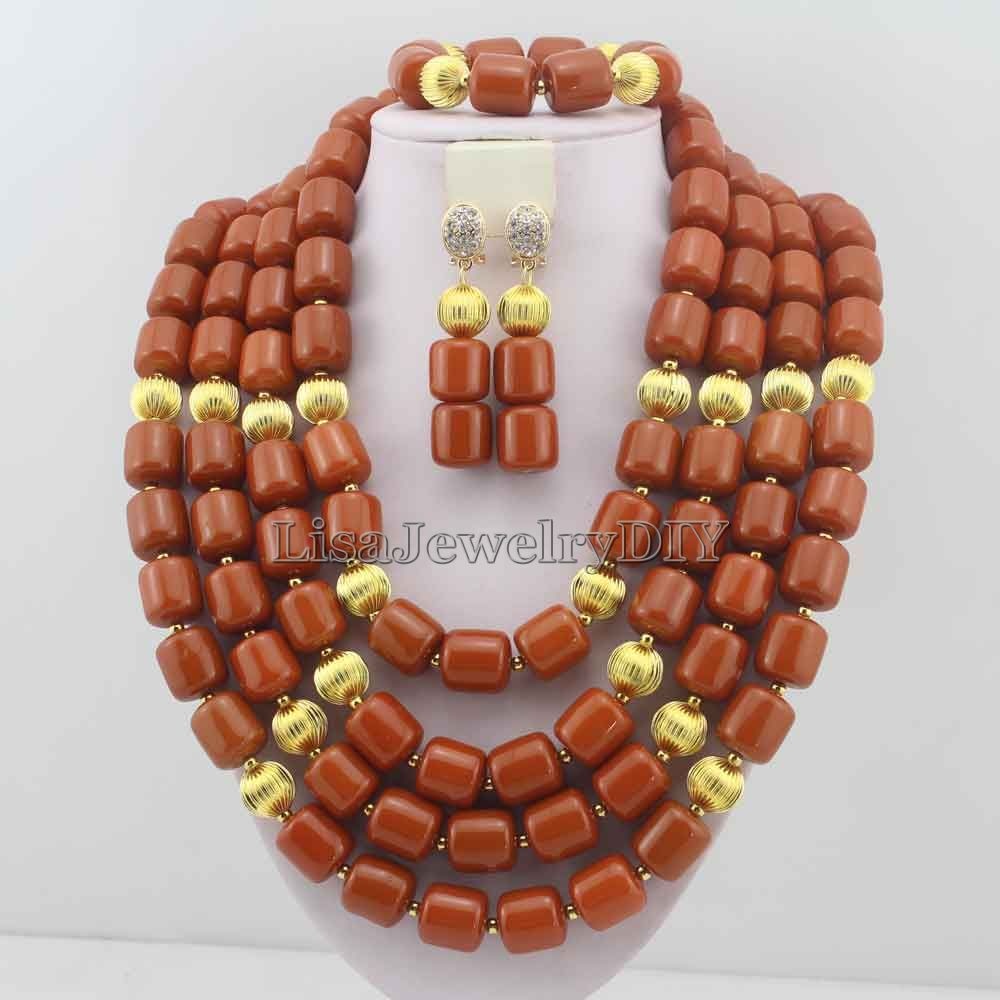 Classic Nigerian Wedding bride jewelry African Coral Beads Jewelry Set Costume Jewelry Sets dubai women necklace set  L1012