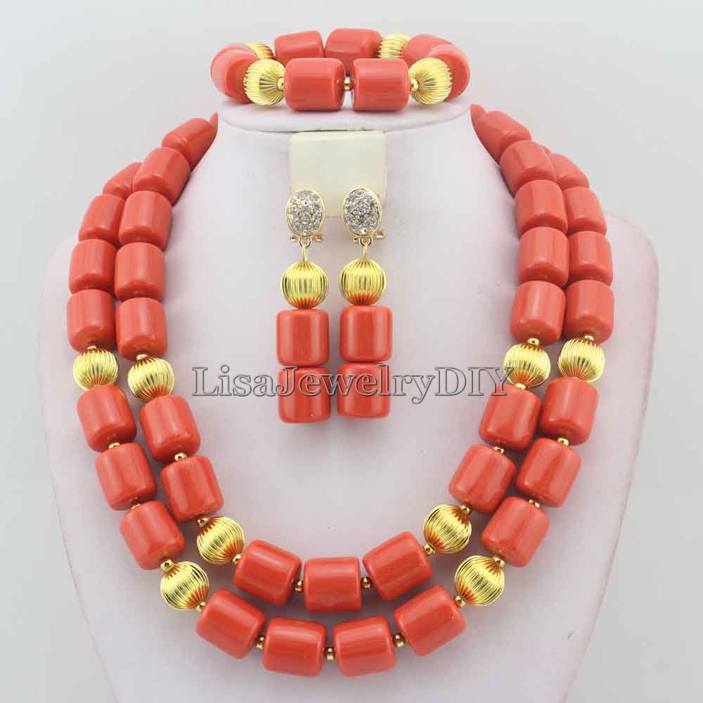 Classic Nigerian Wedding bride jewelry African Coral Beads Jewelry Set Costume Jewelry Sets dubai women necklace set  L1012