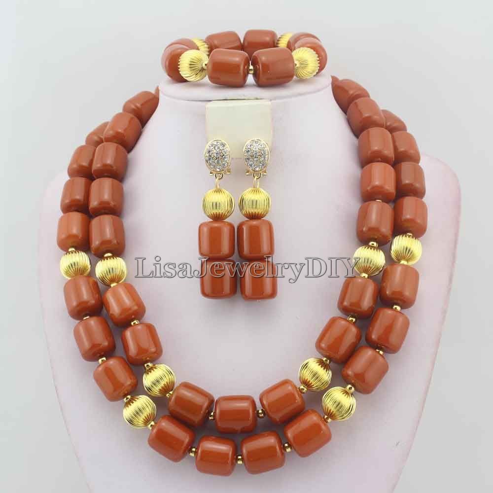 Classic Nigerian Wedding bride jewelry African Coral Beads Jewelry Set Costume Jewelry Sets dubai women necklace set  L1012