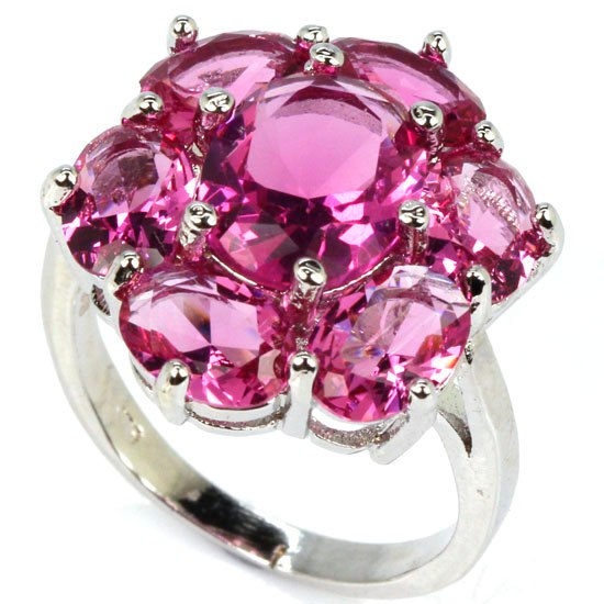 Classic Pink Tourmalins Wedding Woman's 925 Silver Ring 20x16mm