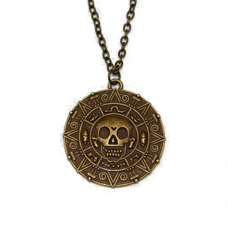 Classic Pirates of the Caribbean gold Silver Color coins Medallion Skull Pendant Necklace For DIY Men And Boy Jewelry Fashion