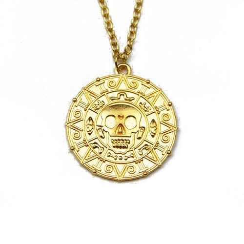 Classic Pirates of the Caribbean gold Silver Color coins Medallion Skull Pendant Necklace For DIY Men And Boy Jewelry Fashion
