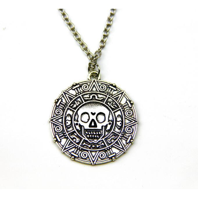 Classic Pirates of the Caribbean gold Silver Color coins Medallion Skull Pendant Necklace For DIY Men And Boy Jewelry Fashion