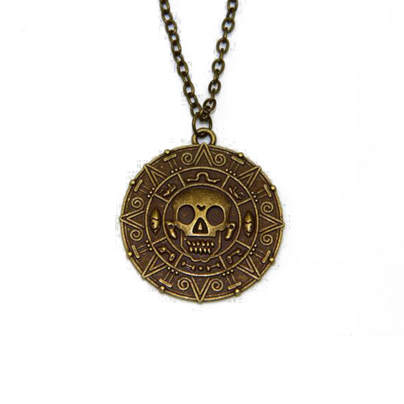 Classic Pirates of the Caribbean gold Silver Color coins Medallion Skull Pendant Necklace For DIY Men And Boy Jewelry Fashion