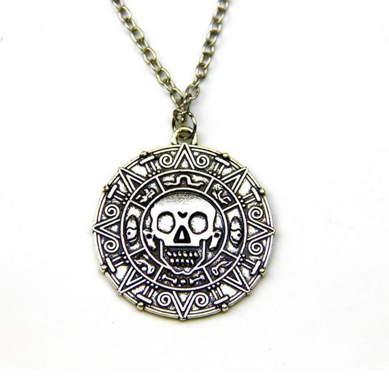 Classic Pirates of the Caribbean gold Silver Color coins Medallion Skull Pendant Necklace For DIY Men And Boy Jewelry Fashion