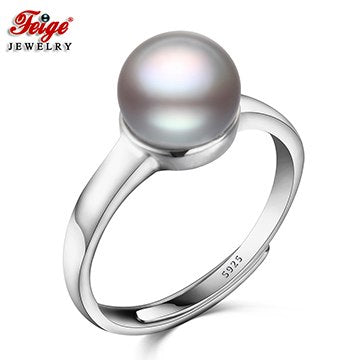 Classic Pure 925 Sterling Silver Pearl Ring for Ladies Party Jewelry Gifts 8-9MM Gr Pearl Rings Wholesale FEIGE