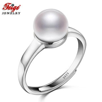Classic Pure 925 Sterling Silver Pearl Ring for Women Engagement Jewelry Gifts 8-9MM White Pearl Dropshipping FEIGE