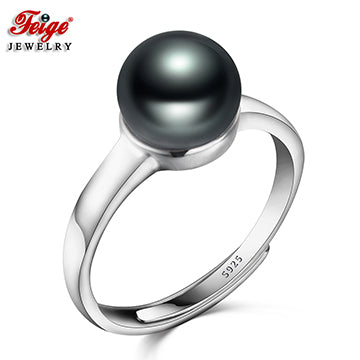 Classic Pure 925 Sterling Silver Pearl Ring for Women Party Jewelry Gifts 8-9MM Black Pearls Jewelry Wholesale FEIGE