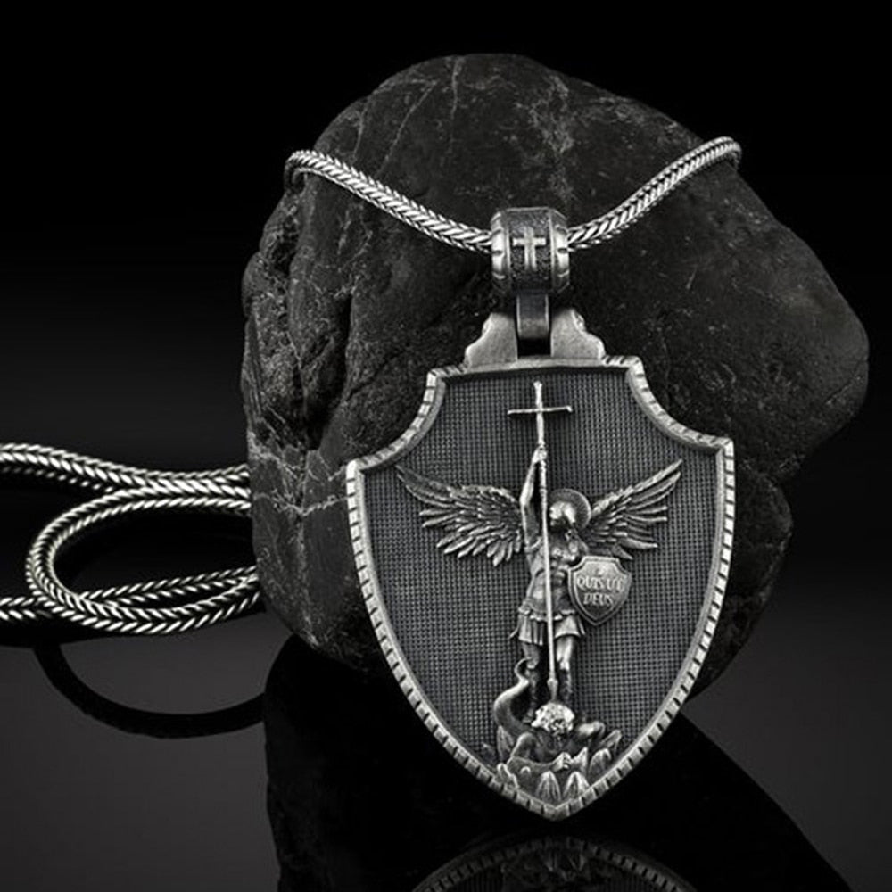 Classic Pure Tin Angel Cross Pendant Necklace Metal Men's Chain Necklace Christianity Religion Accessories Retro Jewelry