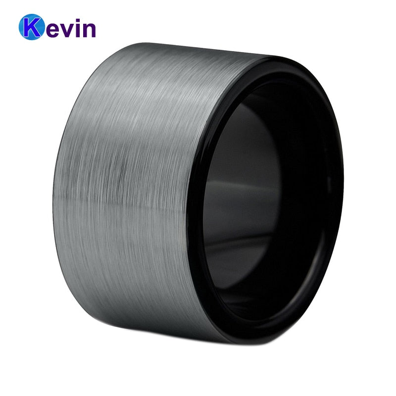 Classic Ring Black Ring 12MM Tungsten Mens Wedding Bands Flat Band And Comfort Fit