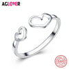 Classic Romantic Real Silver Ring Fashion Double Hollow Heart Pure 925 Sterling Silver Hearts Rings Quality Jewelry For Women