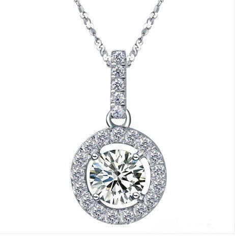 Classic Round Cut Simulate Diamonds Pendants Necklace for Lady A-OK Gift for Girlfriend Sterling 925 Silver Pendants Jewelry
