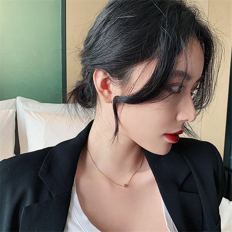 Classic Simple Ball Pendant Titanium Steel Short Necklace For Woman Korean Jewelry Girl&#39;s Accessories Clavicle Chain