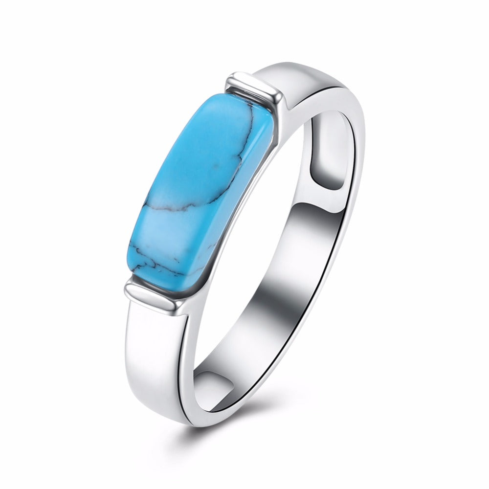 Classic Simple Design Blue Kallaite Turquoises Stone Rings For Women Style Unisex Charm Rings Hot Sale Fashion Jewelry