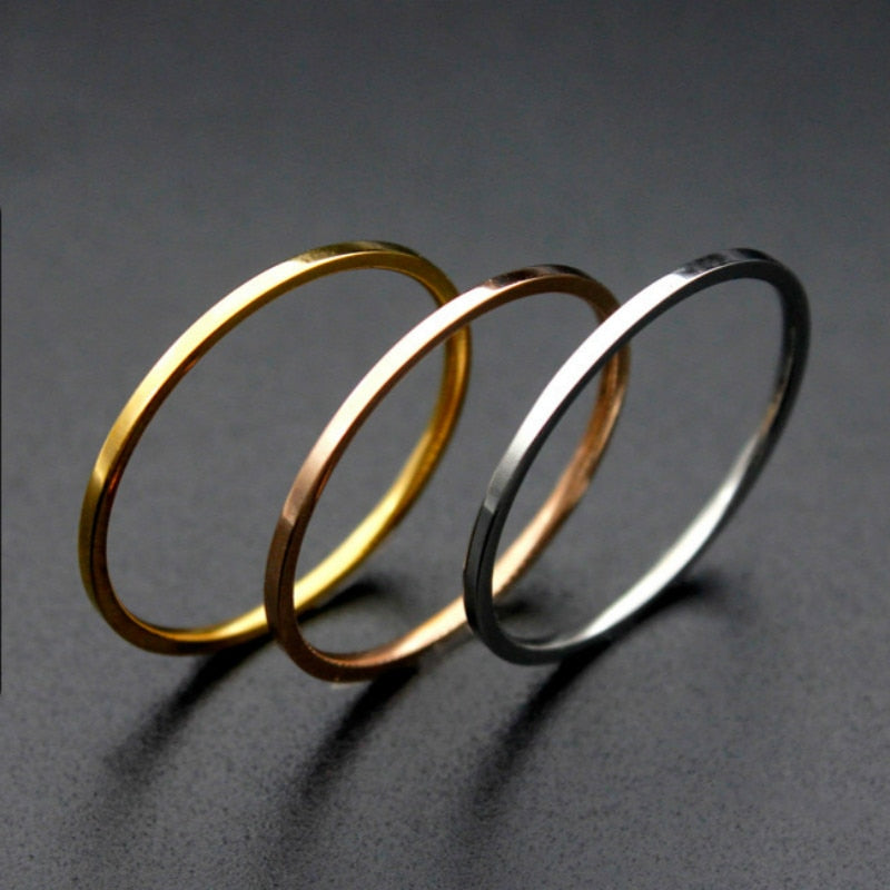 Classic Simple Rings for Women Titanium Steel 1mm Slim Silver Rose Gold Color Engagement Ring Female Fashion Jewelry Wholesale