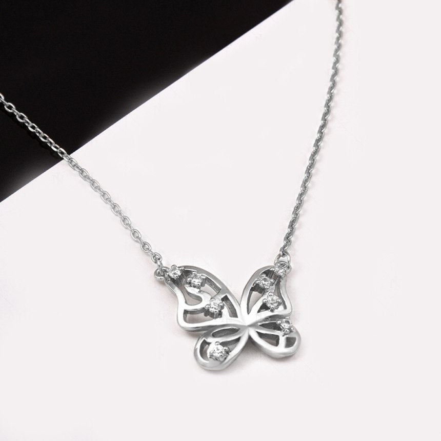 Classic Simulation Butterfly 14K Rose Gold Necklace for Women Fine Jewelry Neck Accessories European American Style Geometric