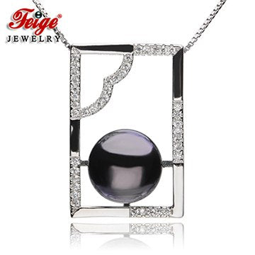 Classic Square 925 Sterling Silver Pearl Pendant Necklace for Women New Design 8-9mm Black Pearl Fine Jewelry FEIGE