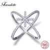 Classic Sterling Silver Criss Cross Rings X Ring CZ Eternity Design Snowflake Engagement Wedding Band Woman Ring Gift ZK30