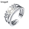 Classic Sterling Silver Pearl Rings For Women Restore Hollow Zircon opening Adjustable size Rings For Party & Wedding Jewelry