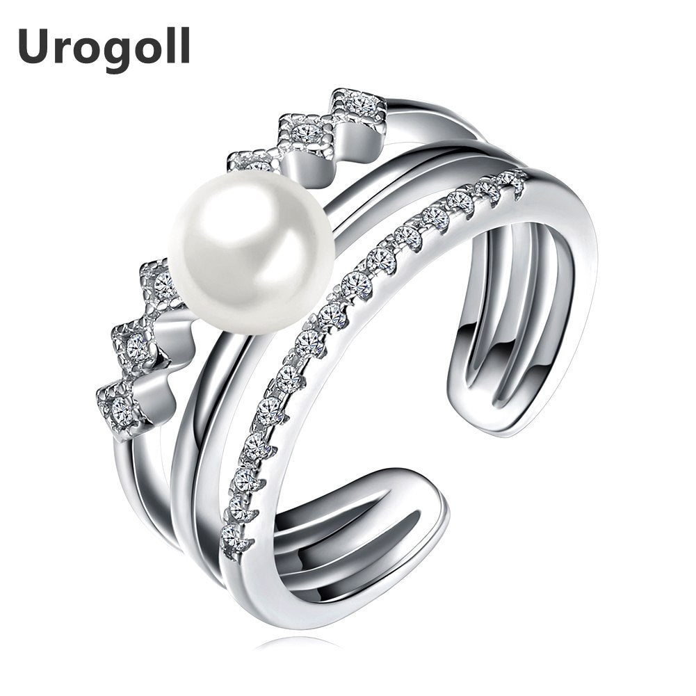 Classic Sterling Silver Pearl Rings For Women Restore Hollow Zircon opening Adjustable size Rings For Party & Wedding Jewelry