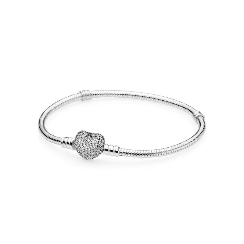 Classic Style 100% Authentic 925 Momsents Silver Bracelet With Pave Heart Clasp Charm Fit Original pan Bracelet pandora Jewelry