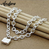 Classic Style 925 Silver Color Square Lock Pendant Necklaces For Women Men Brand Jewelry Lover Gift N147