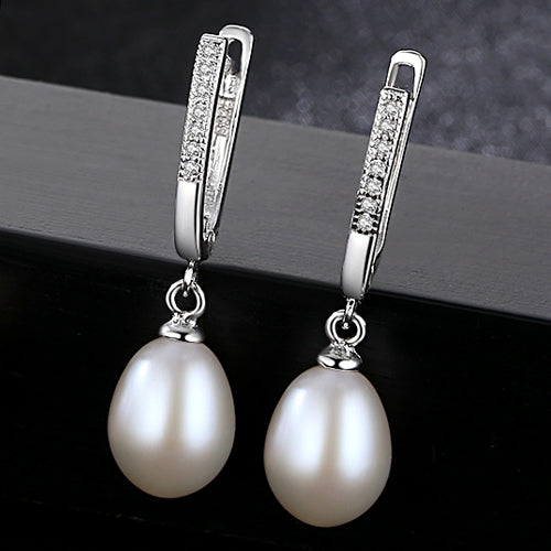 Classic Style Natural 8-9mm Drop Pearl Clip Earrings for Women 925 Silver Clip on Earrings Wholesale