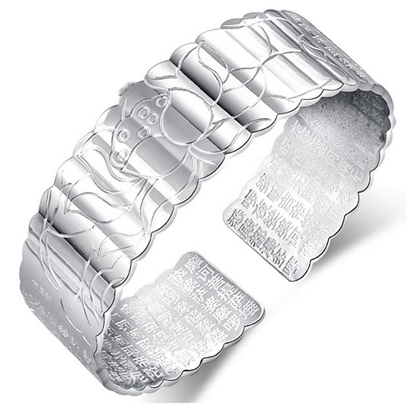 Classic Style Silver Color Charm Width Bangles Bracelet 925 Fine Jewelry Christmas Gift