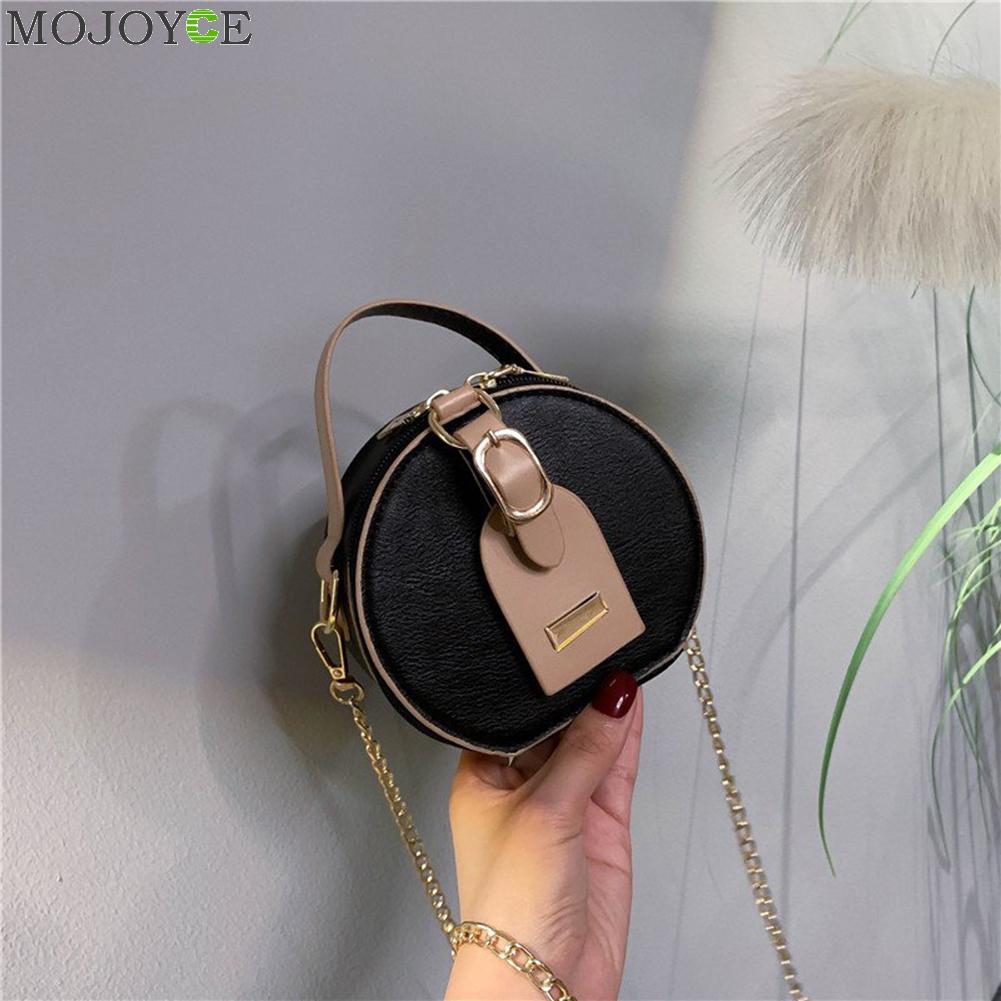 Classic Texture Mini Round Tote Shoulder Bag Delicate Creative Design Retro PU Leather Women Chain Circle Messenger Purse