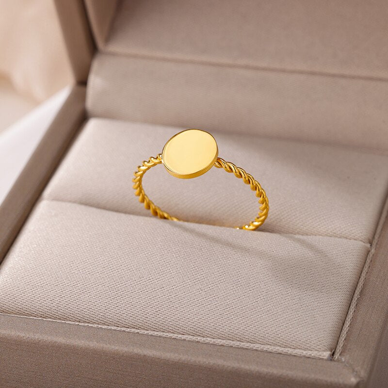 Classic Thread Round Rings for Women Stainless Steel Gold Color Finger Ring Vintage Aesthetic Jewelry anillos mujer