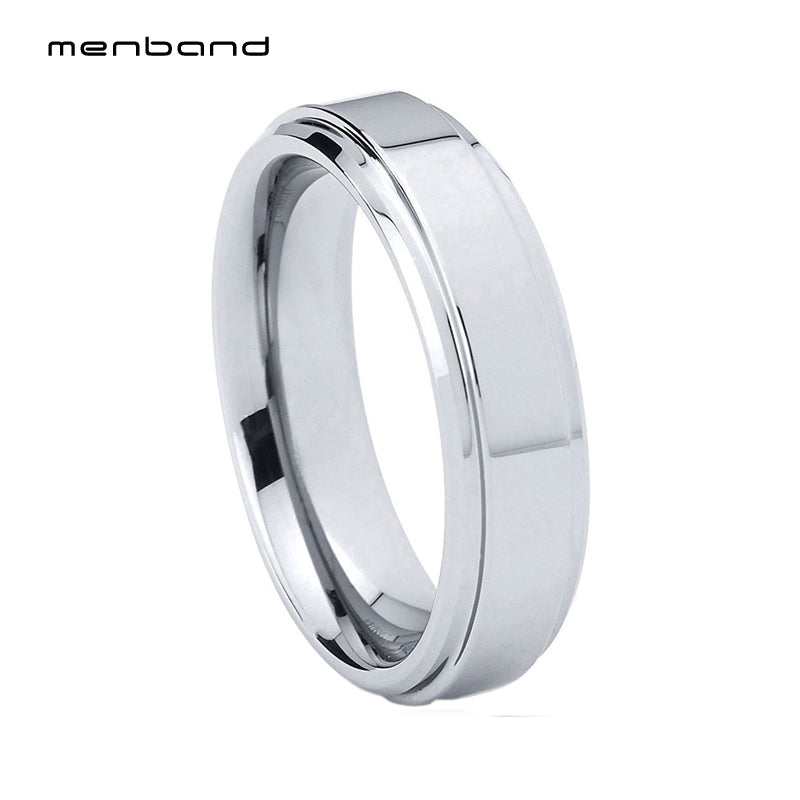 Classic Wedding Band 6MM High Polished Tungsten Ring With Step Bevel Edges And Comfort Fit