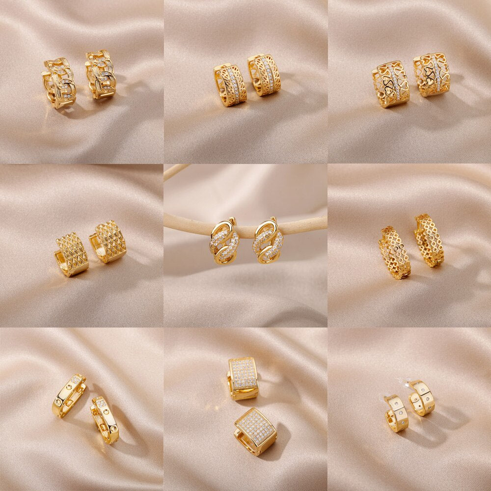 Classic Zircon Hoop Earrings For Women Gold Color Stainless Steel Koeran Earrings 2023 Trend Wedding Jewerly pendientes mujer