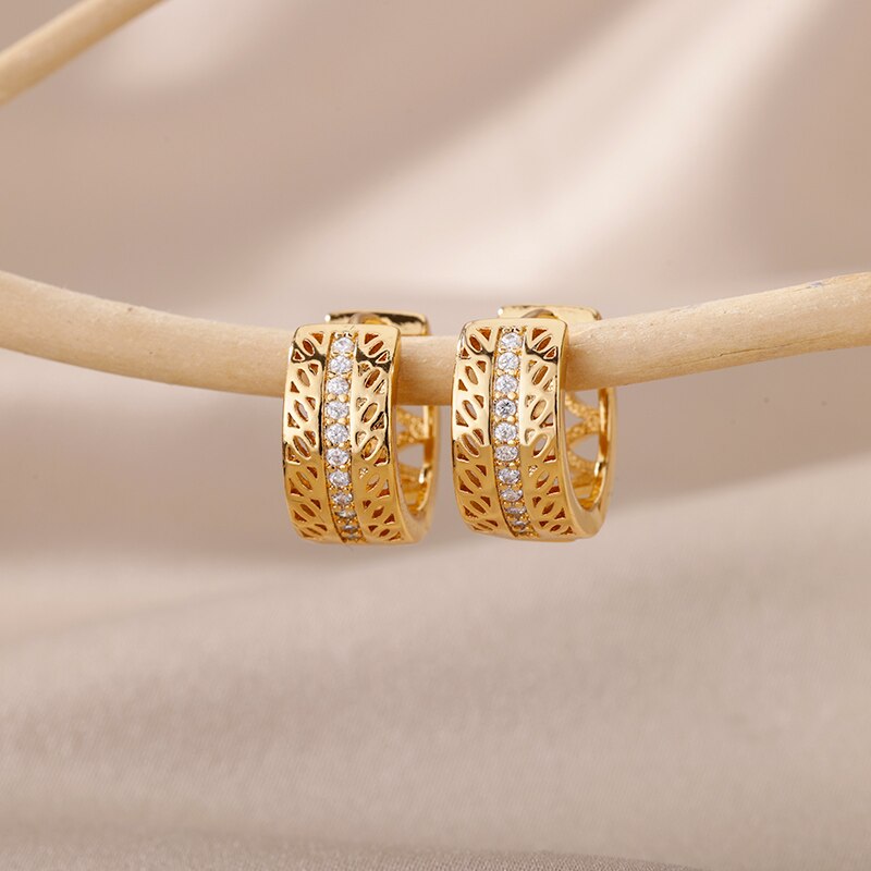 Classic Zircon Hoop Earrings For Women Gold Color Stainless Steel Koeran Earrings 2023 Trend Wedding Jewerly pendientes mujer