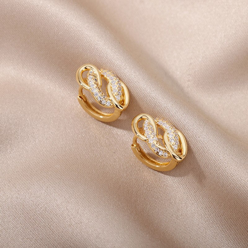 Classic Zircon Hoop Earrings For Women Gold Color Stainless Steel Koeran Earrings 2023 Trend Wedding Jewerly pendientes mujer