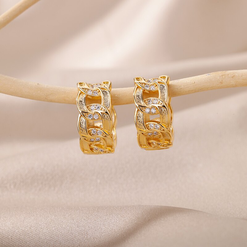 Classic Zircon Hoop Earrings For Women Gold Color Stainless Steel Koeran Earrings 2023 Trend Wedding Jewerly pendientes mujer