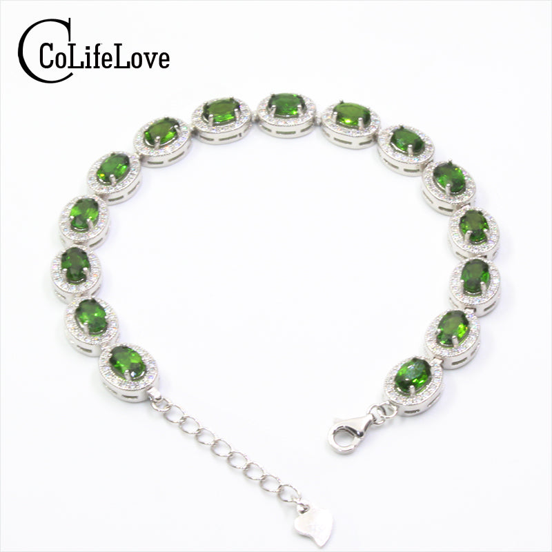 Classic chrome diopside bracelet 15 pcs natural VVS diopside gemstone solid 925 sterling silver diospide bracelet romantic gift