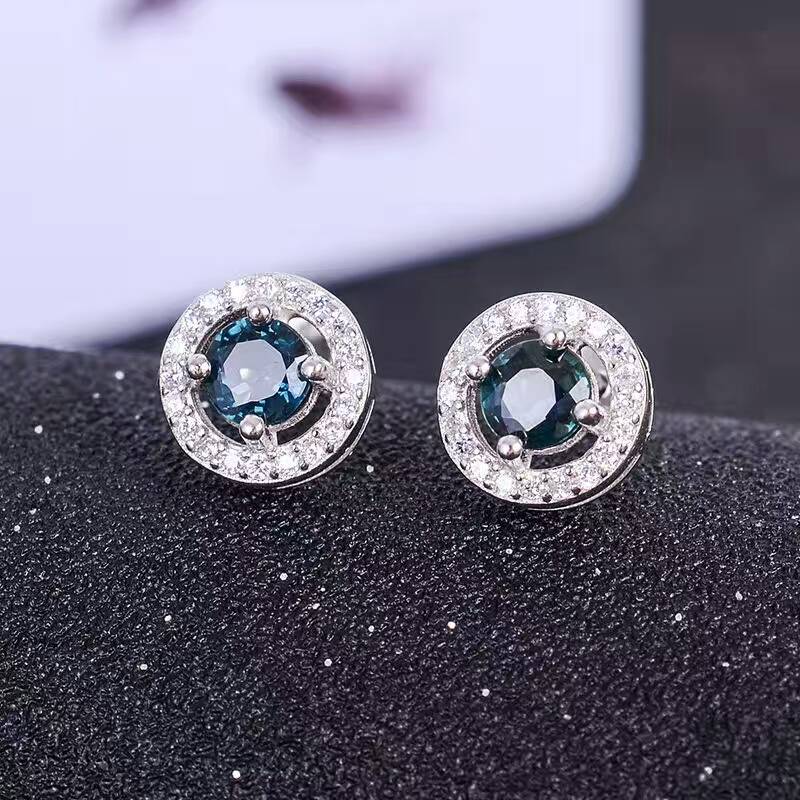 Classic sapphire stud earrings 4mm round brilliant natural dark blue sapphire gemstone earrings solid 925 silver sapphire earrin
